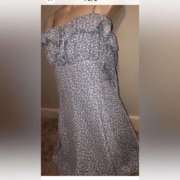 Blue lined floral print Y2K Trixxi romper ruffle neck junior size XL - Picture 4 of 6